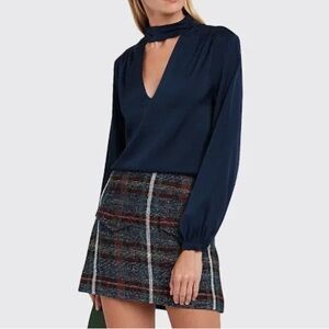 Intermix Elaine Chinese collar mock neck top in silk navy